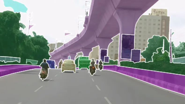 Instances labeled for self driving car algorithms for urban city road of India