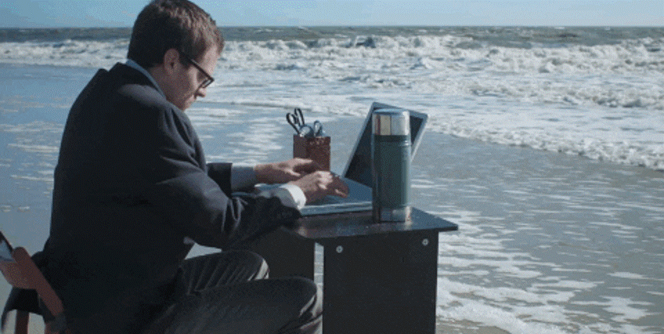 Man working on a beach GIF