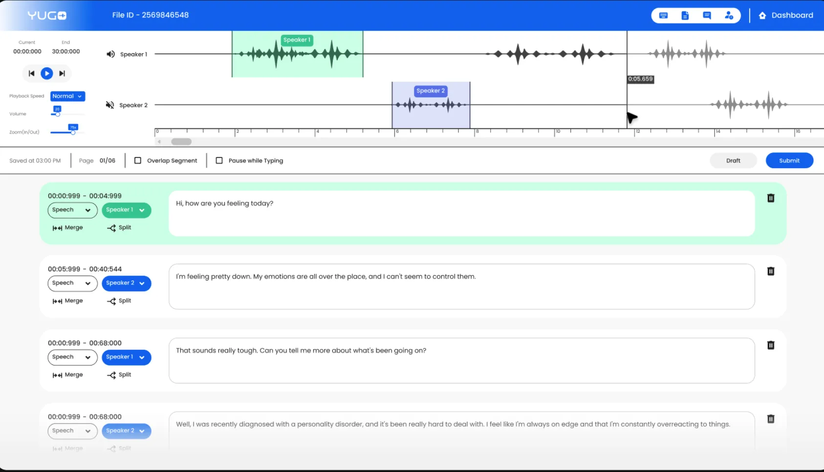 Speech data and high quality transcription